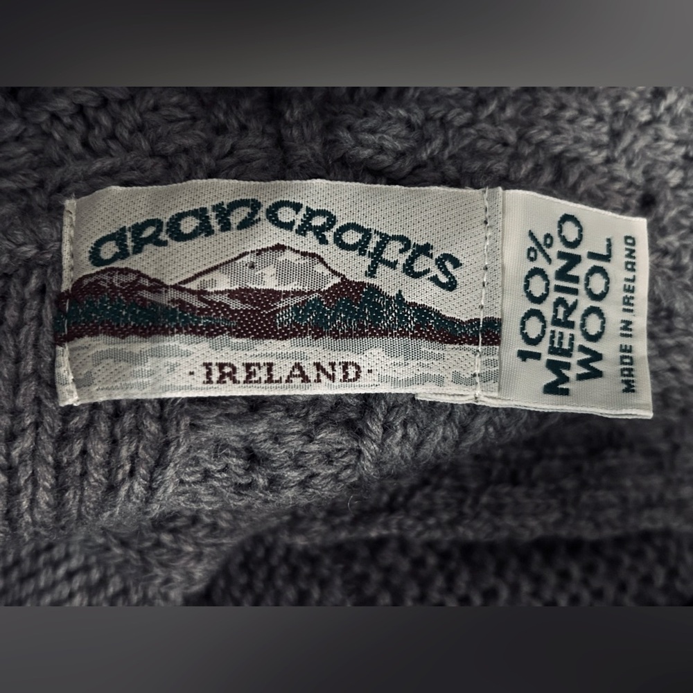 Aran Crafts Wool Gray Cable Knit Cardigan Irish XL 1X 2X Long Button Plus XXL - Picture 11 of 14